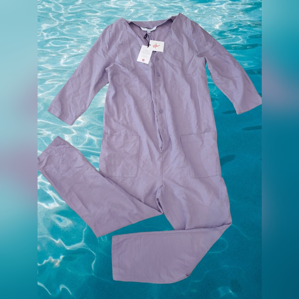 Linen pocket jumpsuit romper outfit women M